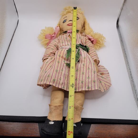 Antique Cloth Rag Doll Primitive Folk Art Style Hand Painted Vintage 16" - Picture 6 of 6